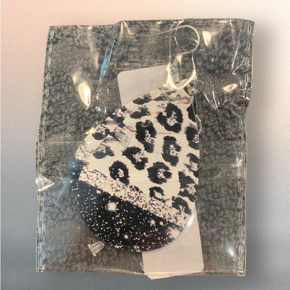 NEW Cow Print Faux Leather Black & White Drop Hook Earrings (2) - Picture 7 of 8